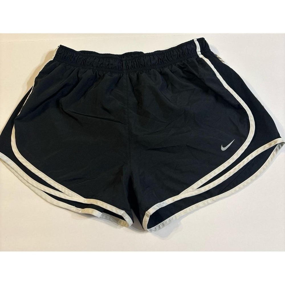 Nike Women's Black Athletic Running Shorts with White Trim (Large)